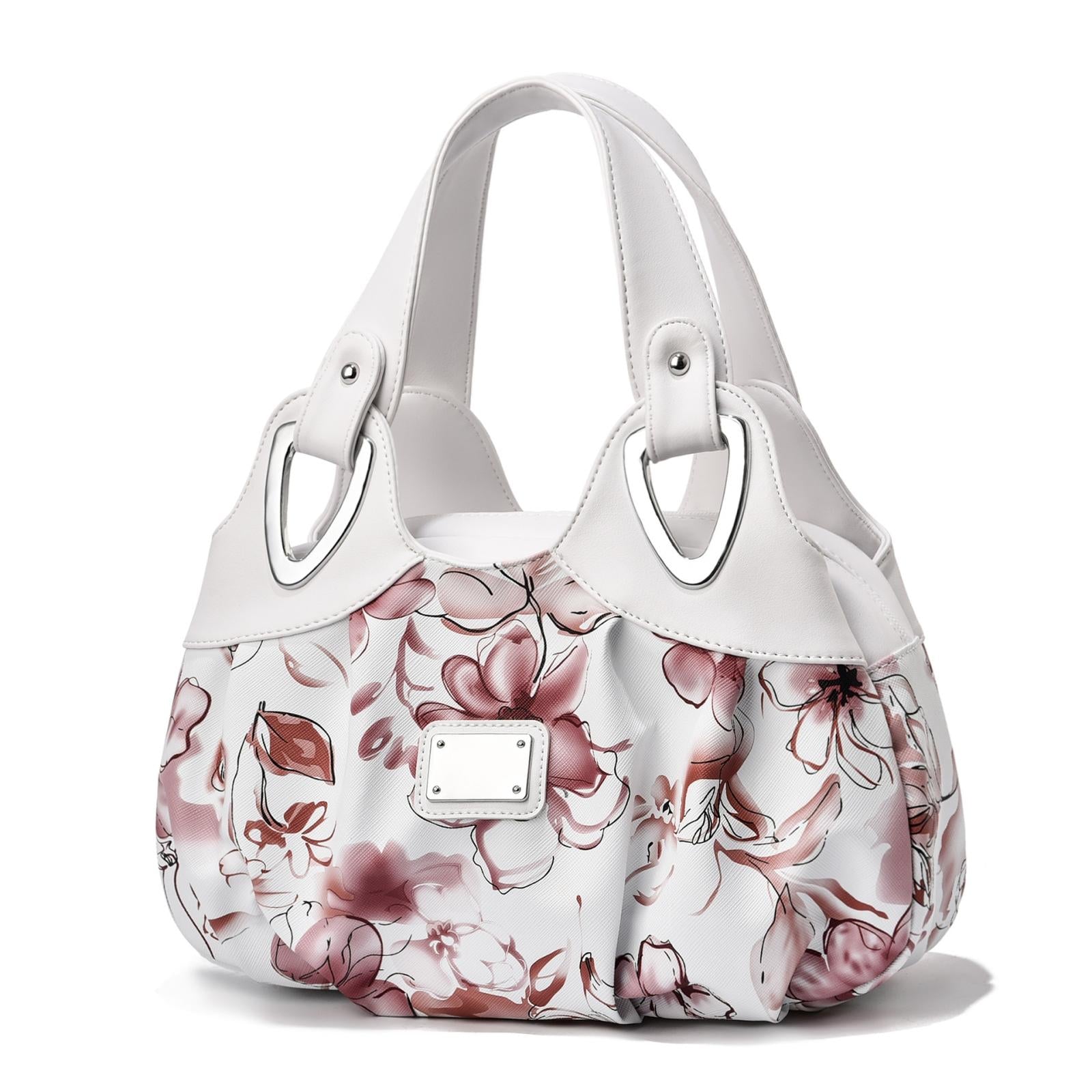 Soft Leather Women Handbag White Handle Ink Flower Women's Bags & Handbags