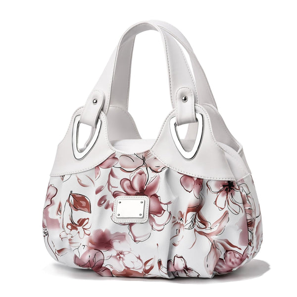 Soft Leather Women Handbag White Handle Ink Flower Women's Bags & Handbags