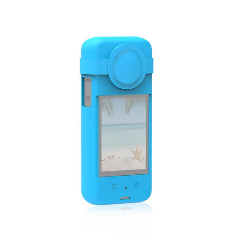 Silicone Protective Case With Lens Cover For Insta360 X3_Blue Camera Cases Bags & Covers