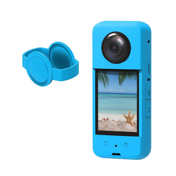 Silicone Protective Case With Lens Cover For Insta360 X3_Blue Camera Cases Bags & Covers