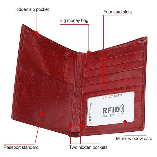 Leather Rfid Passport Wallet Multi Function Blue Wallets