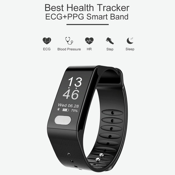 Oled Fitness Tracker With Ecg Heart Rate Bp And Sleep Monitoring Sports Mode Black Activity Trackers