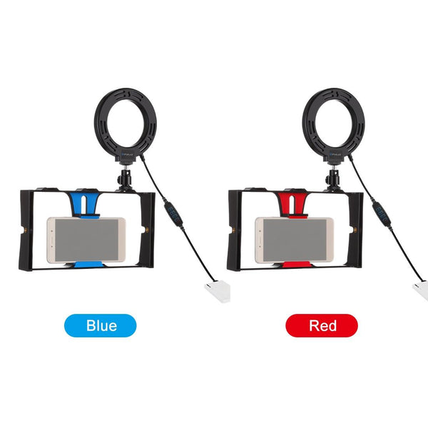 Vlogging Live Broadcast Smartphone Video Rig With 4.7 Inch Ring Led Selfie Light Kit And Cold Shoe Tripod Head Blue Selfie Lights