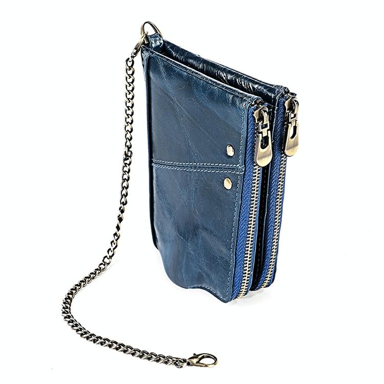 Leather Wallet With Rfid Protection And Strap Card Slots Blue Wallets