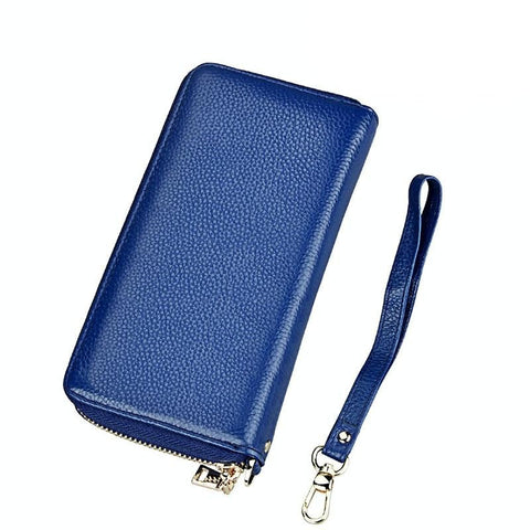 Leather Rfid Card Holder Wallet With Hand Strap Blue Wallets