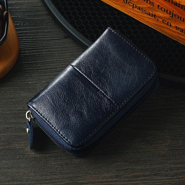 Leather Rfid Zipper Card Holder With Change Pocket Navy Blue Travel Wallets