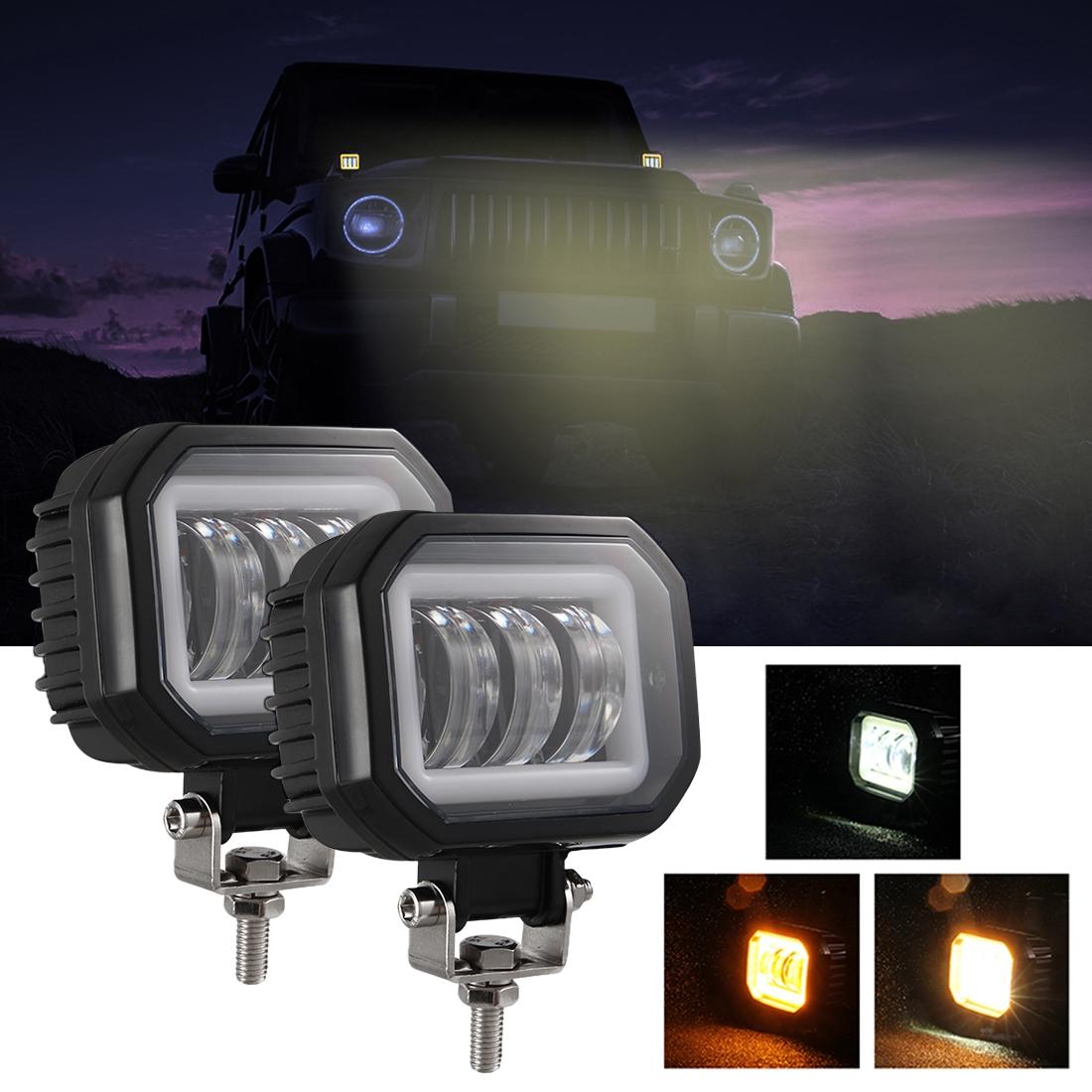 2 Pcs Car 4 Inch Square Spotlight Work Light With Angel Eyes Yellow Led Car Lights