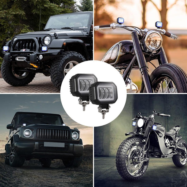 2 Pcs Car 4 Inch Square Spotlight Work Light With Angel Eyes Yellow Led Car Lights