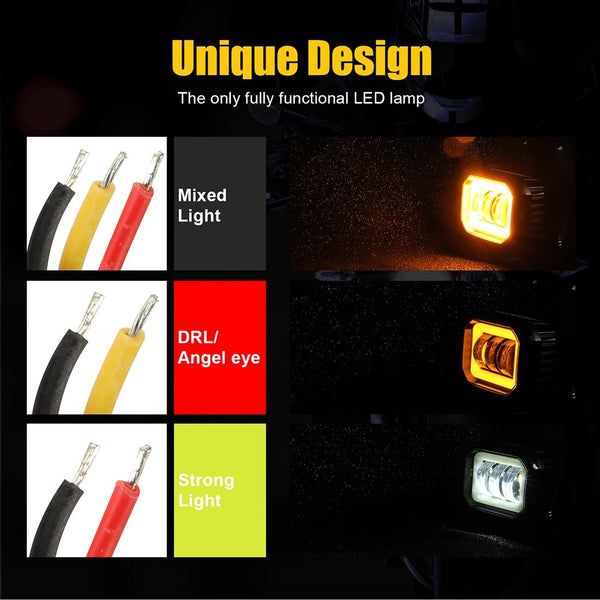 2 Pcs Car 4 Inch Square Spotlight Work Light With Angel Eyes Yellow Led Car Lights