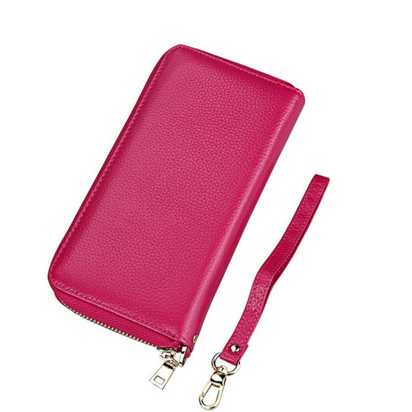 Leather Rfid Card Holder Wallet With Hand Strap Magenta Wallets