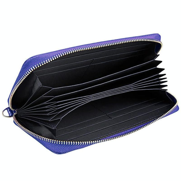 Leather Rfid Card Holder Wallet With Hand Strap Magenta Wallets