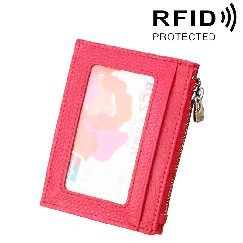 Leather Rfid Blocking Card Holder Wallet 11X8x1.5Cm Magenta Wallets