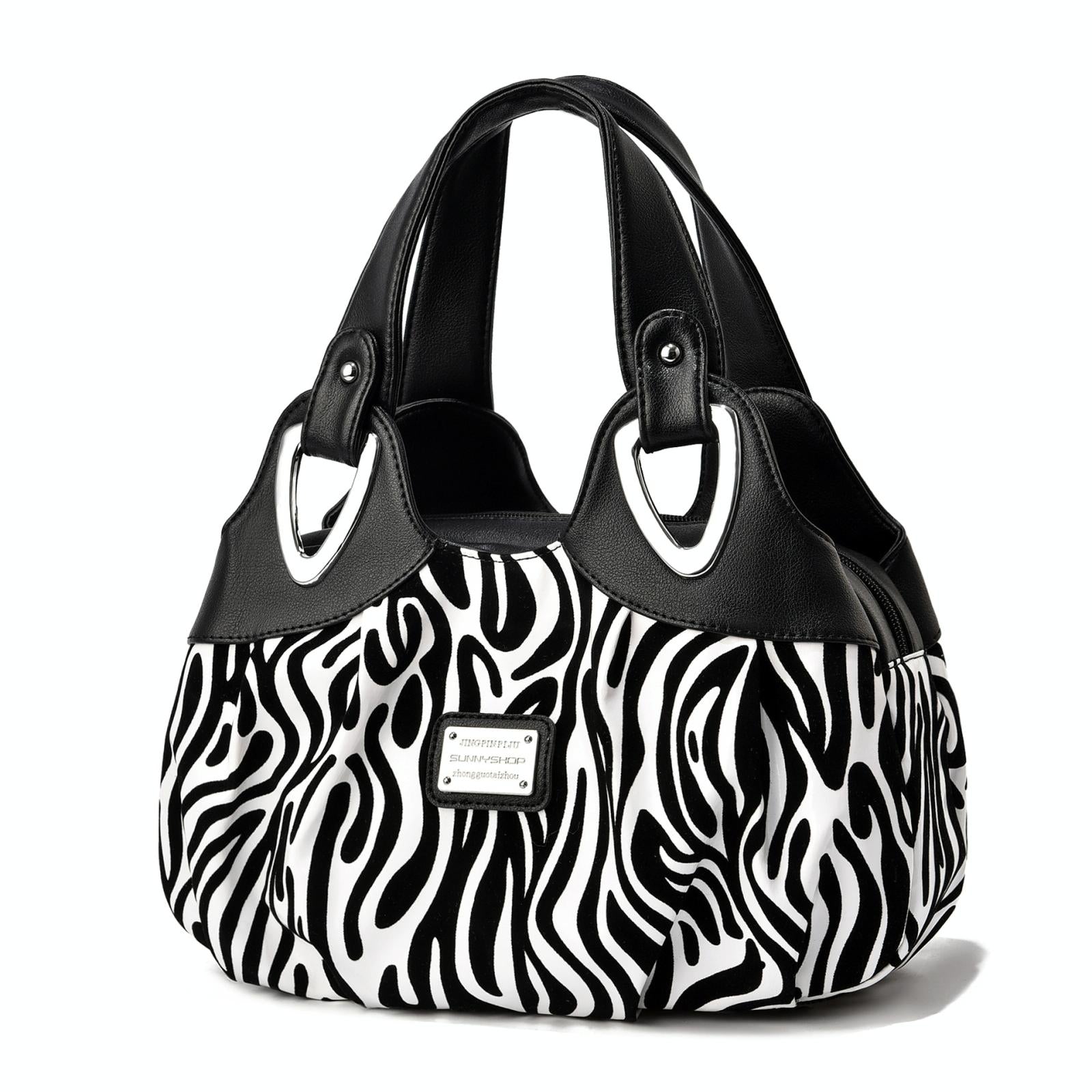 Soft Leather Women Handbag Black Handle Zebra Women's Bags & Handbags