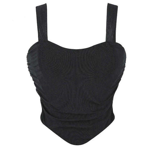 Mesh Bustier Strapless With Lace Up Ruched Hem Black Shapewear