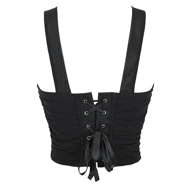 Mesh Bustier Strapless With Lace Up Ruched Hem Black Shapewear