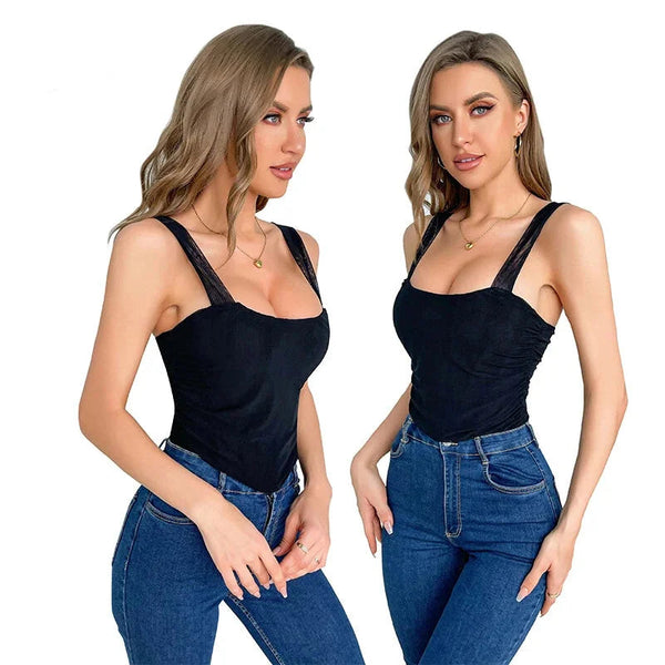 Mesh Bustier Strapless With Lace Up Ruched Hem Black Shapewear