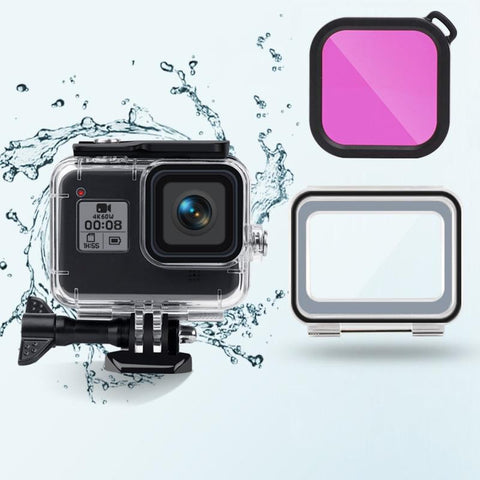 Waterproof Case For Gopro Hero8 With Touch Back Cover And Colour Lens Filter 45M_Purple Camera Cases Bags & Covers