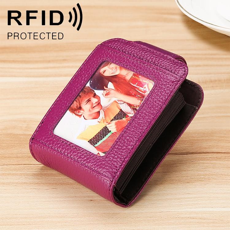 Women Vertical Cowhide Leather Rfid Wallet Purple Wallets