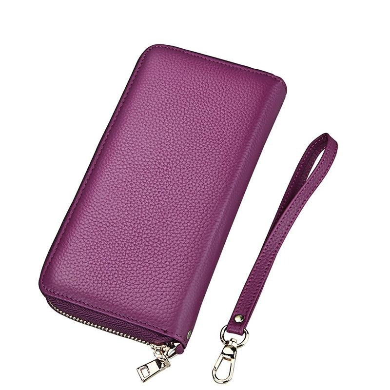 Leather Rfid Card Holder Wallet With Hand Strap Purple Wallets