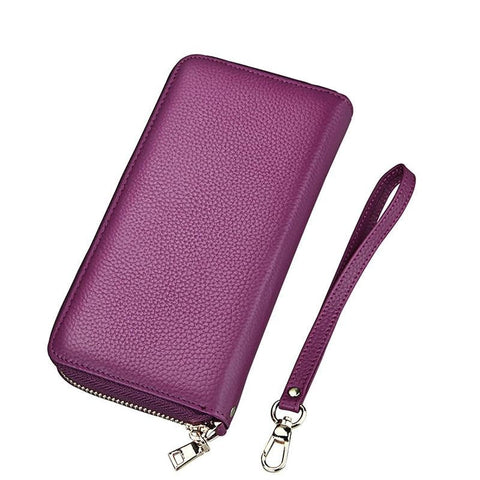 Leather Rfid Card Holder Wallet With Hand Strap Purple Wallets