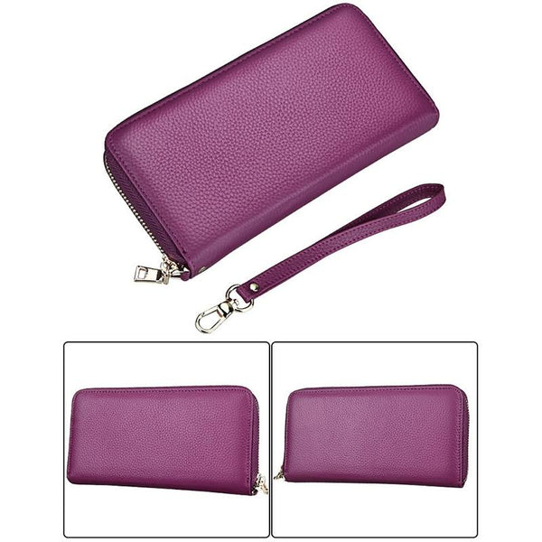 Leather Rfid Card Holder Wallet With Hand Strap Purple Wallets