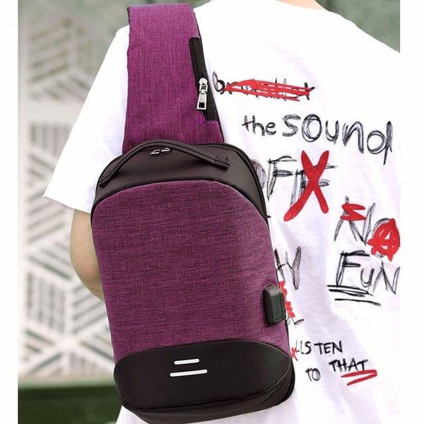 Versatile Oxford Shoulder Bag With Earphone Usb Purple Bags
