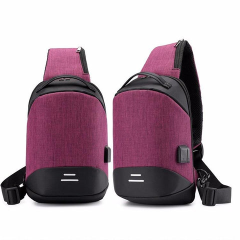 Versatile Oxford Shoulder Bag With Earphone Usb Purple Bags