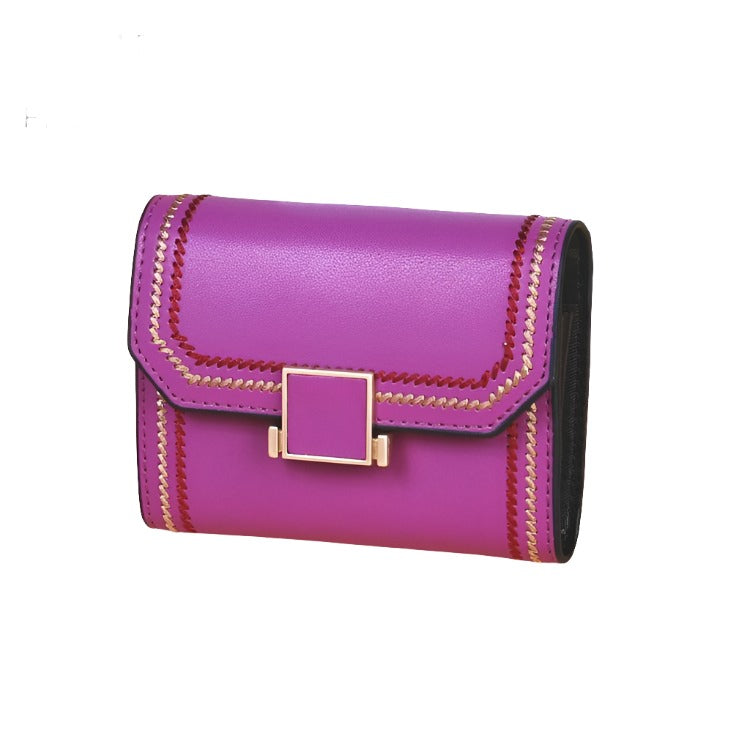 Snap Button Rfid Leather Wallet Compact Design Purple Wallets