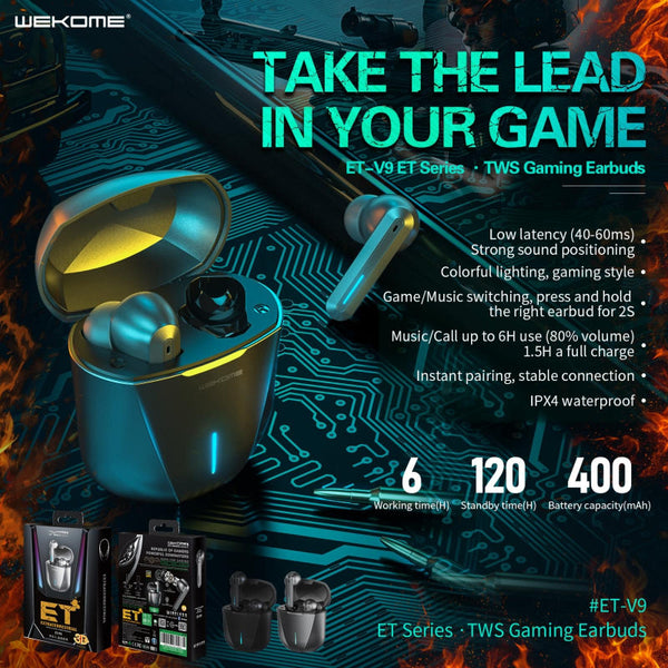 Wireless Bluetooth Gaming Earphones Et Series V9 Gray Earbuds