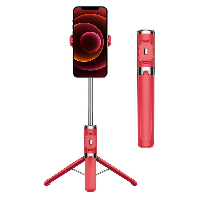 Red Wireless Selfie Stick With Remote Tripod Compact Design Selfie Sticks