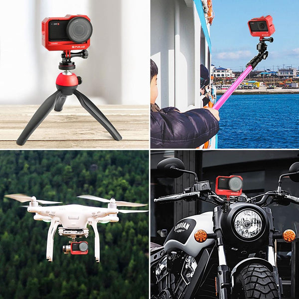 Aluminum Frame Cage For Insta360 One R With Cold Shoe And Tripod Base_Red Camera Cases Bags & Covers