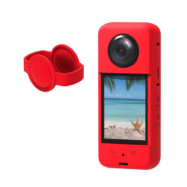 Silicone Protective Case With Lens Cover For Insta360 X3_Red Camera Cases Bags & Covers