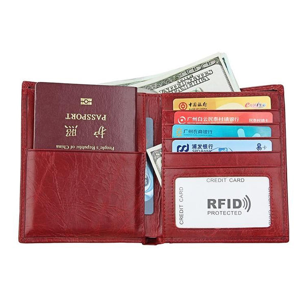 Leather Rfid Passport Wallet Multi Function Red Wallets