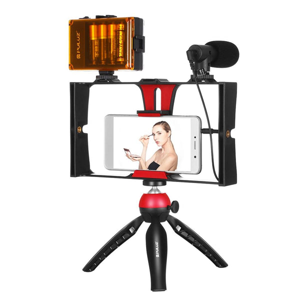 Live Broadcast Vlogging Kit With Led Light Microphone Tripod & Cold Shoe Head Camera Accessory Bundles