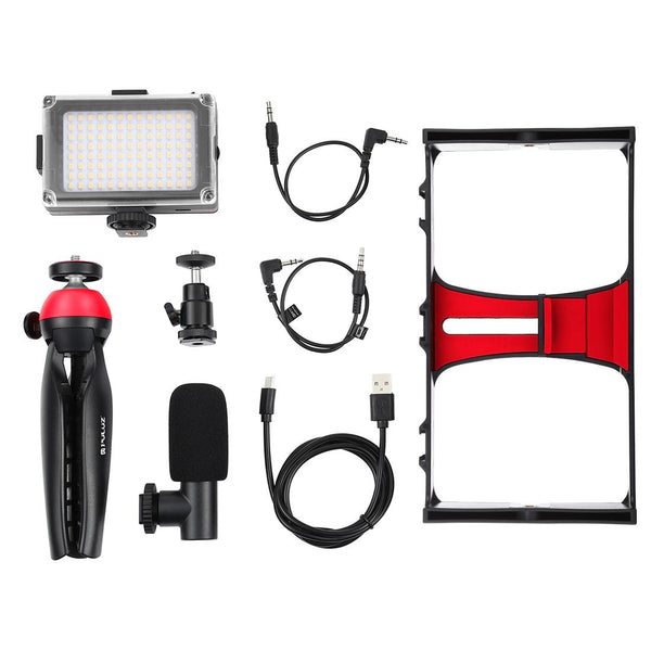 Live Broadcast Vlogging Kit With Led Light Microphone Tripod & Cold Shoe Head Camera Accessory Bundles