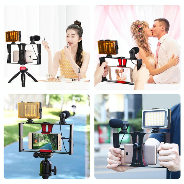 Live Broadcast Vlogging Kit With Led Light Microphone Tripod & Cold Shoe Head Camera Accessory Bundles