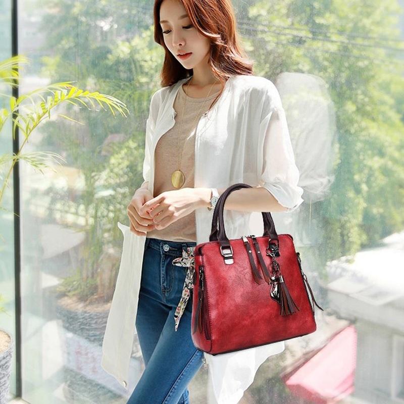 Red Pu Shoulder Bag With Tassel & Cat Pendant Women's Bags & Handbags