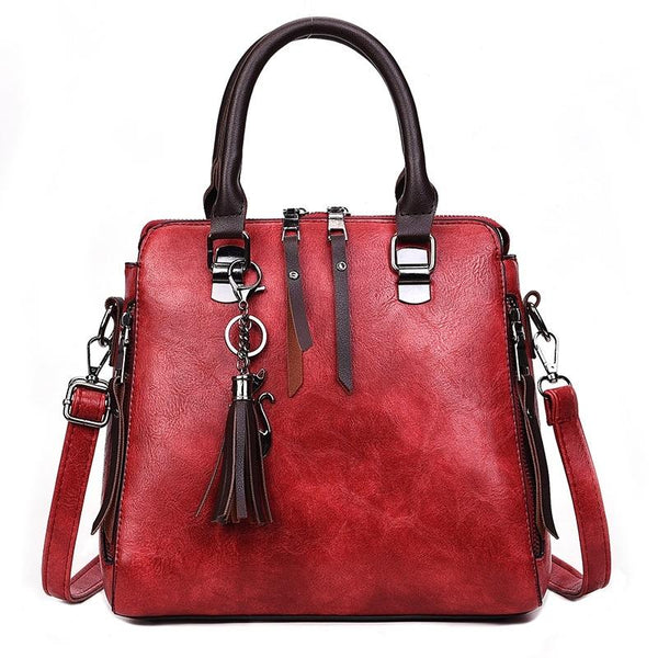 Red Pu Shoulder Bag With Tassel & Cat Pendant Women's Bags & Handbags