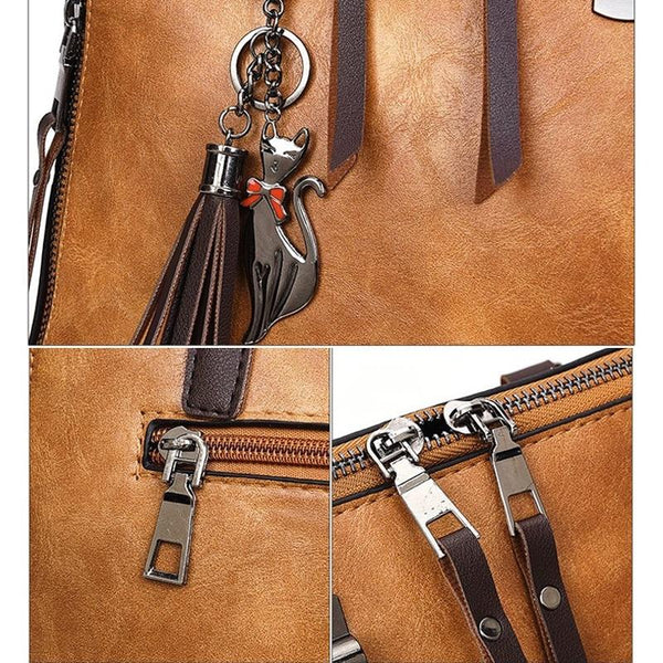 Red Pu Shoulder Bag With Tassel & Cat Pendant Women's Bags & Handbags