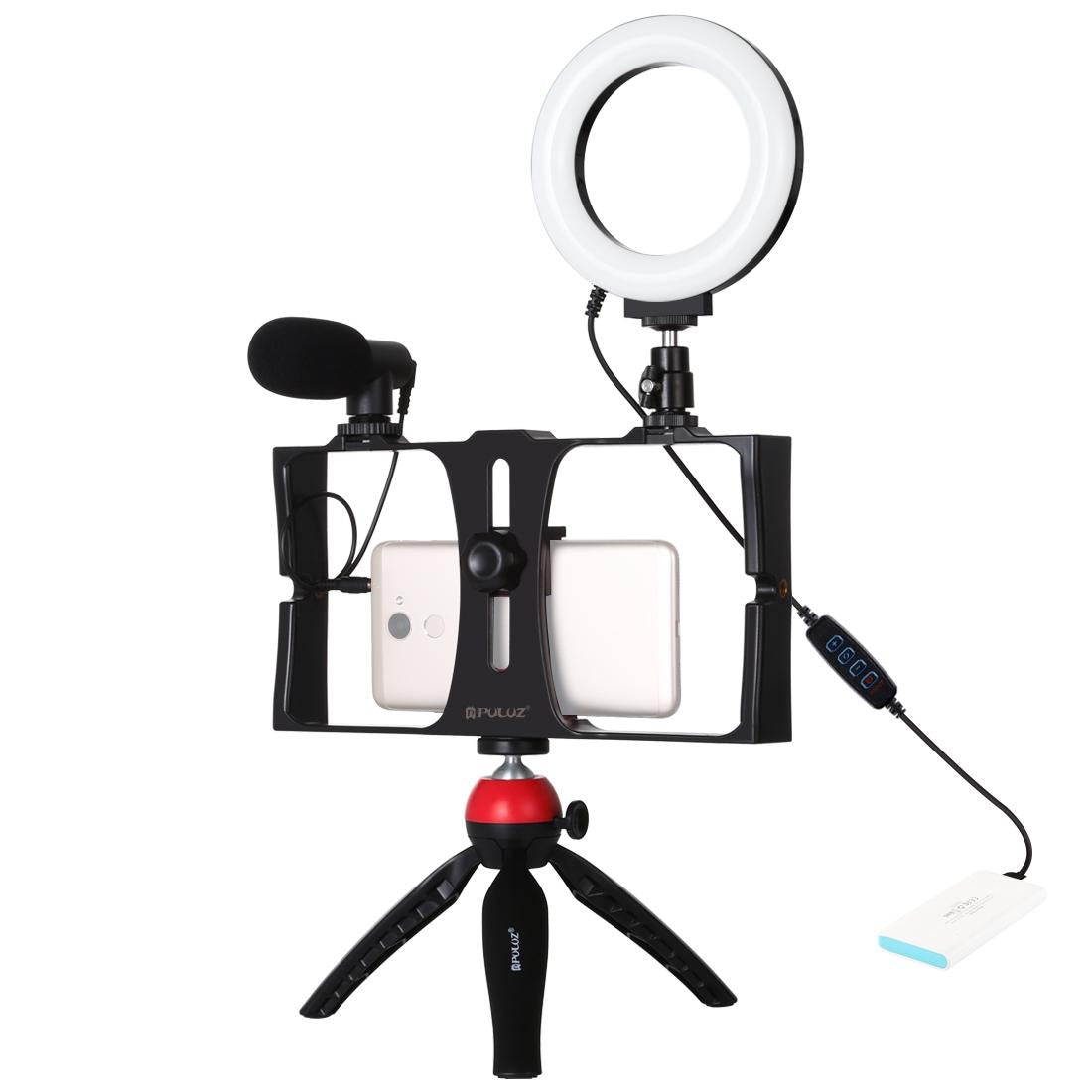 Vlogging Live Broadcast Smartphone Video Rig With Led Selfie Light Microphone Tripod Mount And Cold Shoe Head Blue Tripod Mount Accessories