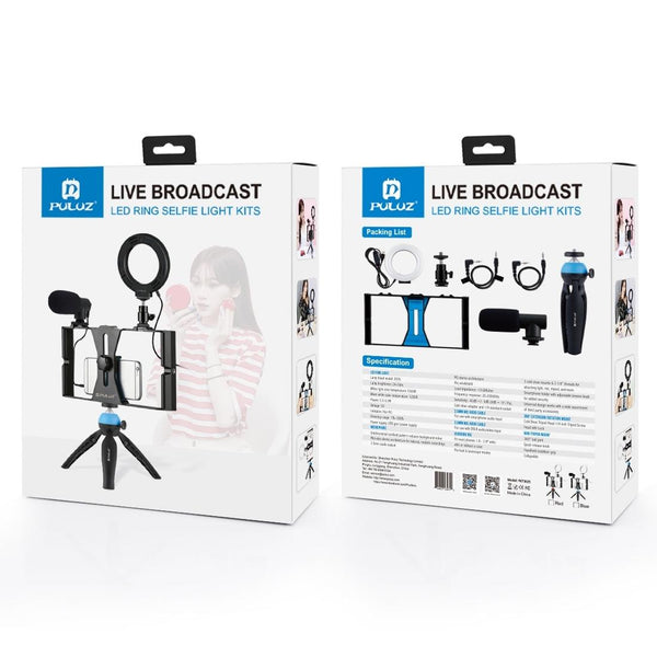 Vlogging Live Broadcast Smartphone Video Rig With Led Selfie Light Microphone Tripod Mount And Cold Shoe Head Blue Tripod Mount Accessories