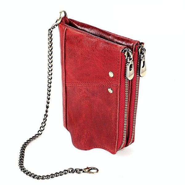 Leather Wallet With Rfid Protection And Strap Card Slots Red Wallets