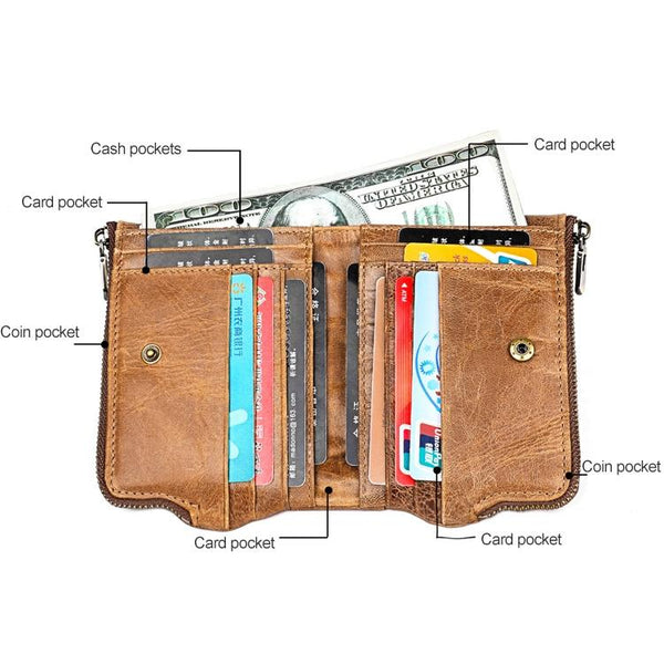 Leather Wallet With Rfid Protection And Strap Card Slots Red Wallets