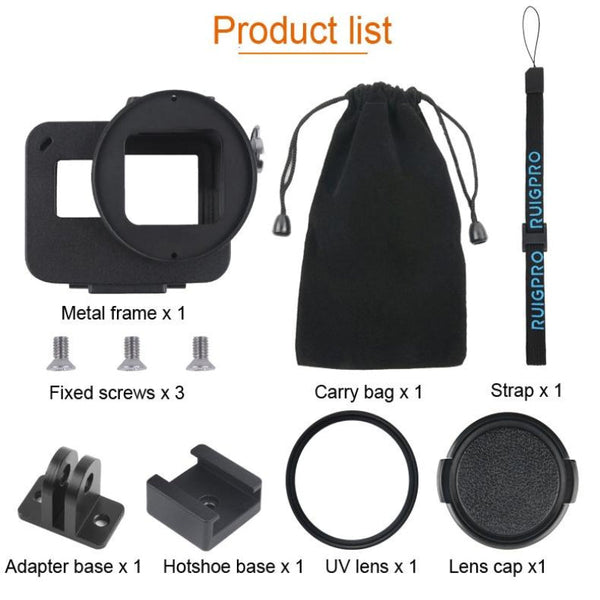 Aluminum Protective Cage With Insurance Frame And 52Mm Uv Lens For Gopro Hero7 / 6 5_Red Camera Cases Bags & Covers