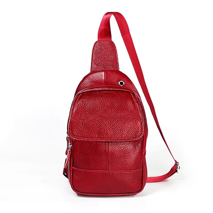 Men Litchi Texture Full Grain Cowhide Crossbody Bag Red Bags