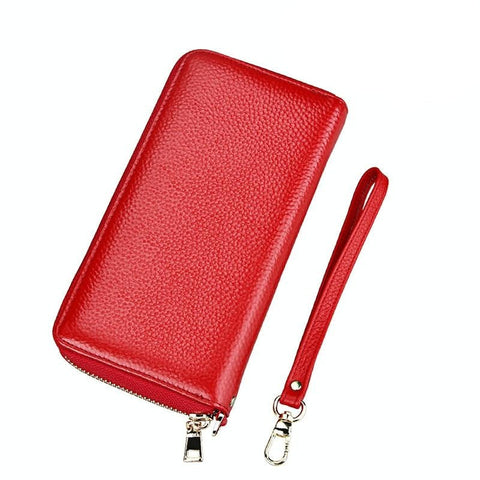 Leather Rfid Card Holder Wallet With Hand Strap Red Wallets