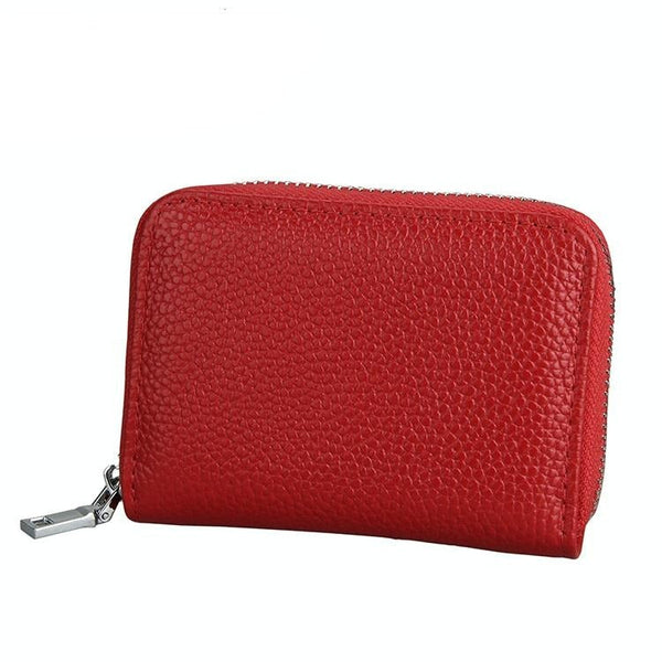 Anti Magnetic Rfid Leather Zip Wallet Zipper Closure Red Wallets