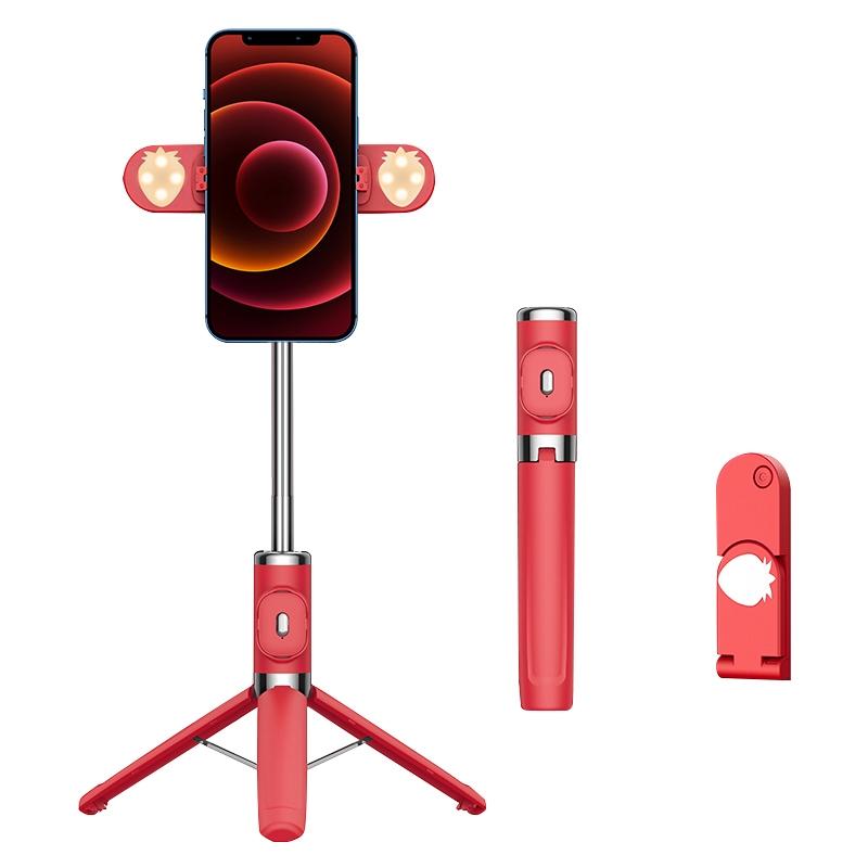 Bluetooth Remote Selfie Stick With Dual Fill Light And Tripod_Red Selfie Sticks