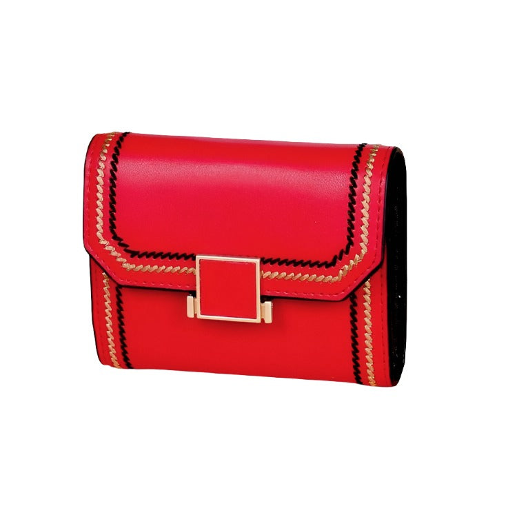 Snap Button Rfid Leather Wallet Compact Design Red Wallets