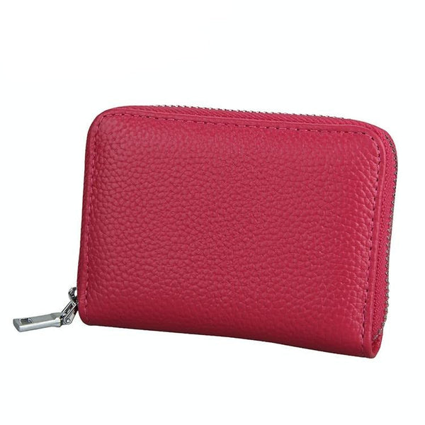 Anti Magnetic Rfid Leather Zip Wallet Zipper Closure Rose Red Wallets